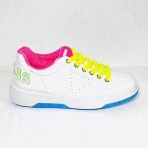 Guess White Sneakers with Pink and Yellow Highlights